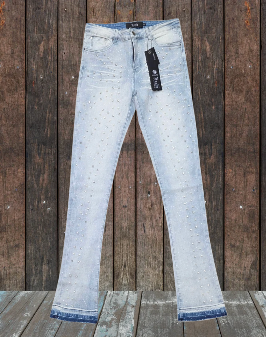 Premium Skinny Bootcut Rhinestone Jeans – Super Stretch, Light Wash