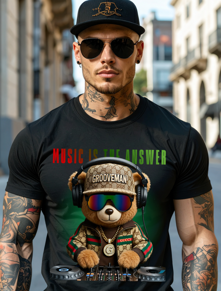 Grooveman Luxury DJ Bear Tee – Premium Streetwear Graphic Shirt for Men | High-End Fashion Collection