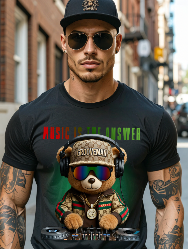 Grooveman Luxury DJ Bear Tee – Premium Streetwear Graphic Shirt for Men | High-End Fashion Collection