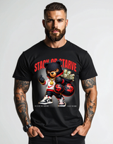 Men’s White Graphic T-Shirt “Stack or Starve” Red Bear – Regular Fit GROOVEMAN