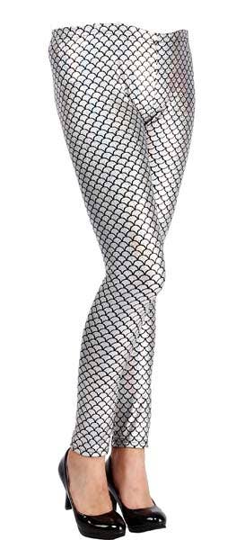 Black and white fishnet leggings on a white background