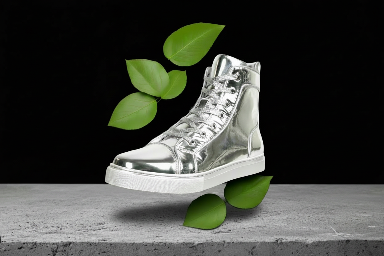 Silver Patent Leather High Top Sneaker
