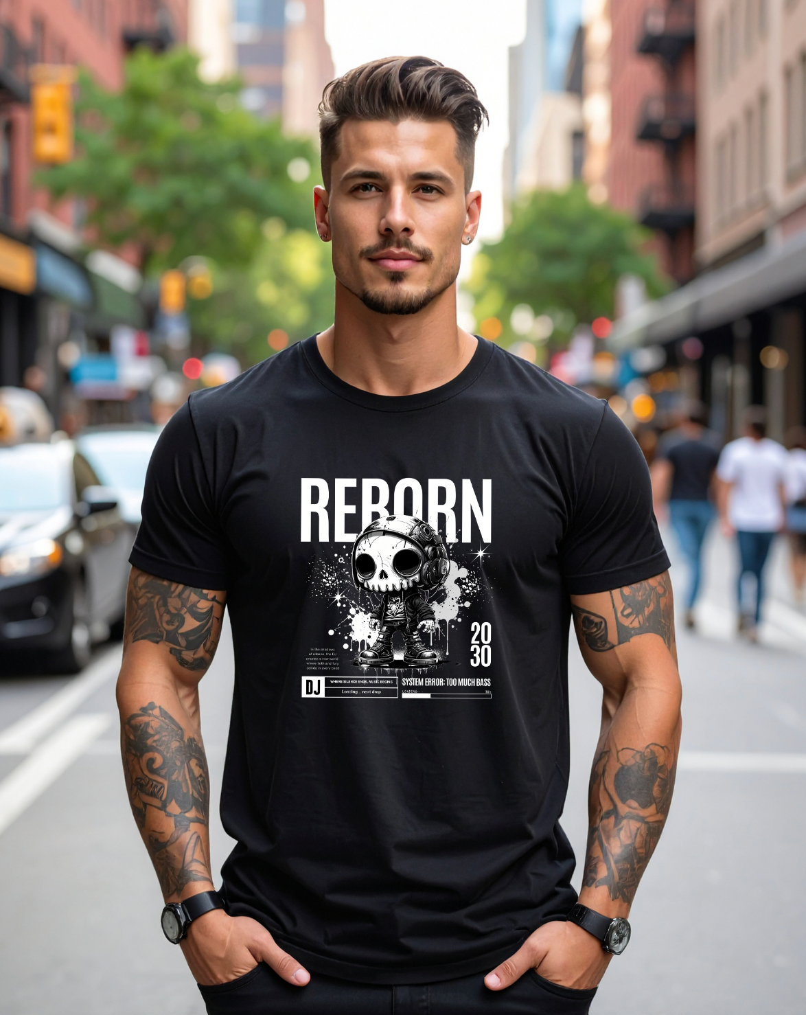 Skull Boy DJ – Black Collection T-Shirt (Black & White Drip Edition)