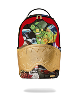 Backpack with colorful graphic design on a white background