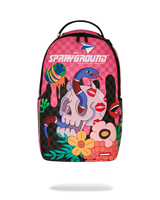 Colorful backpack with artistic design and 'Sprayground' branding on a white background