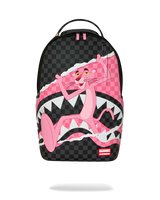 Backpack with pink panther design on a checkered background