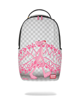 Backpack with pink Panther design on a checkered background