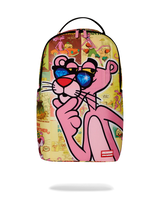 Backpack with Pink Panther design on a colorful background