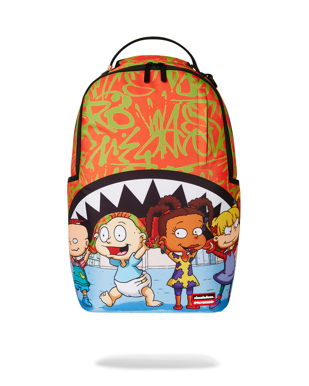 Backpack with cartoon characters on a white background