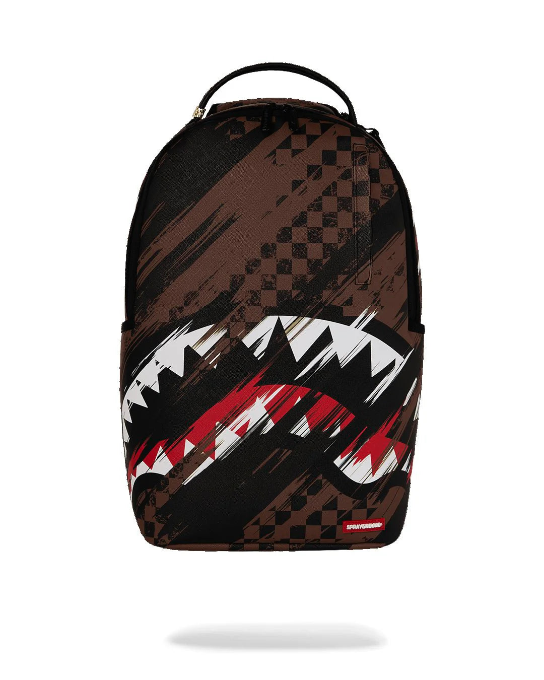Backpack with shark mouth design on a white background