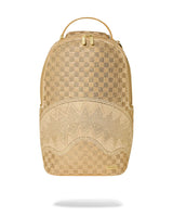 Beige woven patterned backpack on a white background