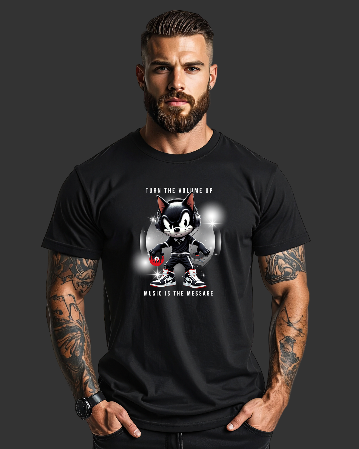 Turn The Volume Up – Angry Felix The Cat Black Collection T-Shirt