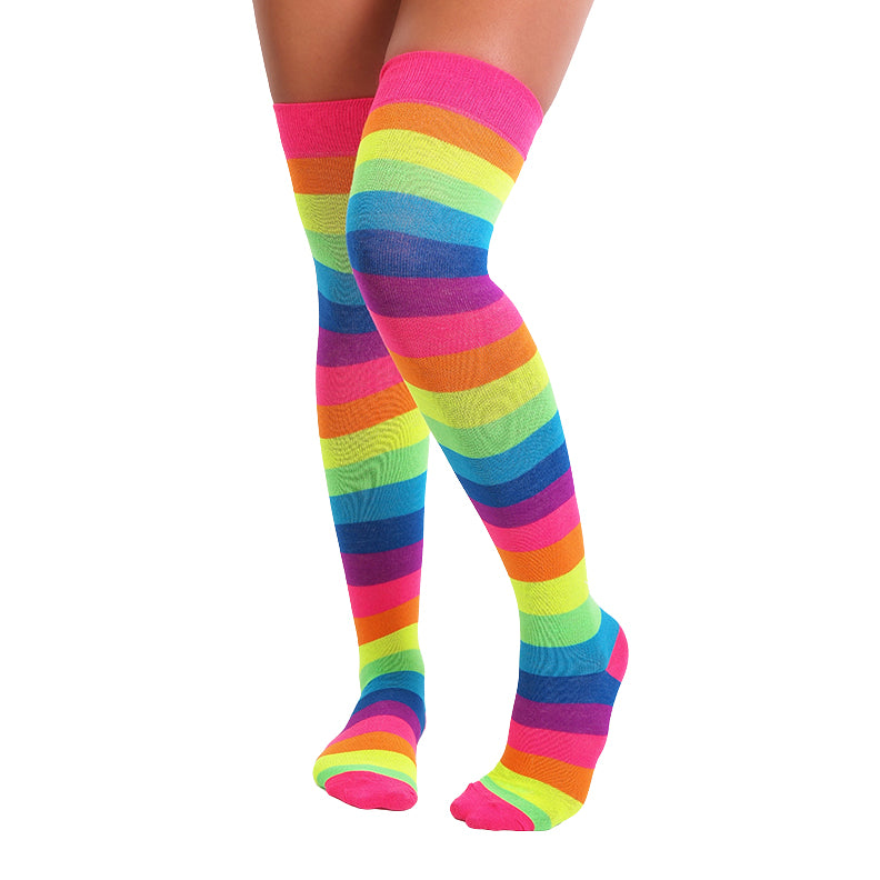Rainbow Multi Knee High Socks Neon Free size