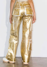 Gold Foil Print Baggy Cargo Pants - Grooveman Music