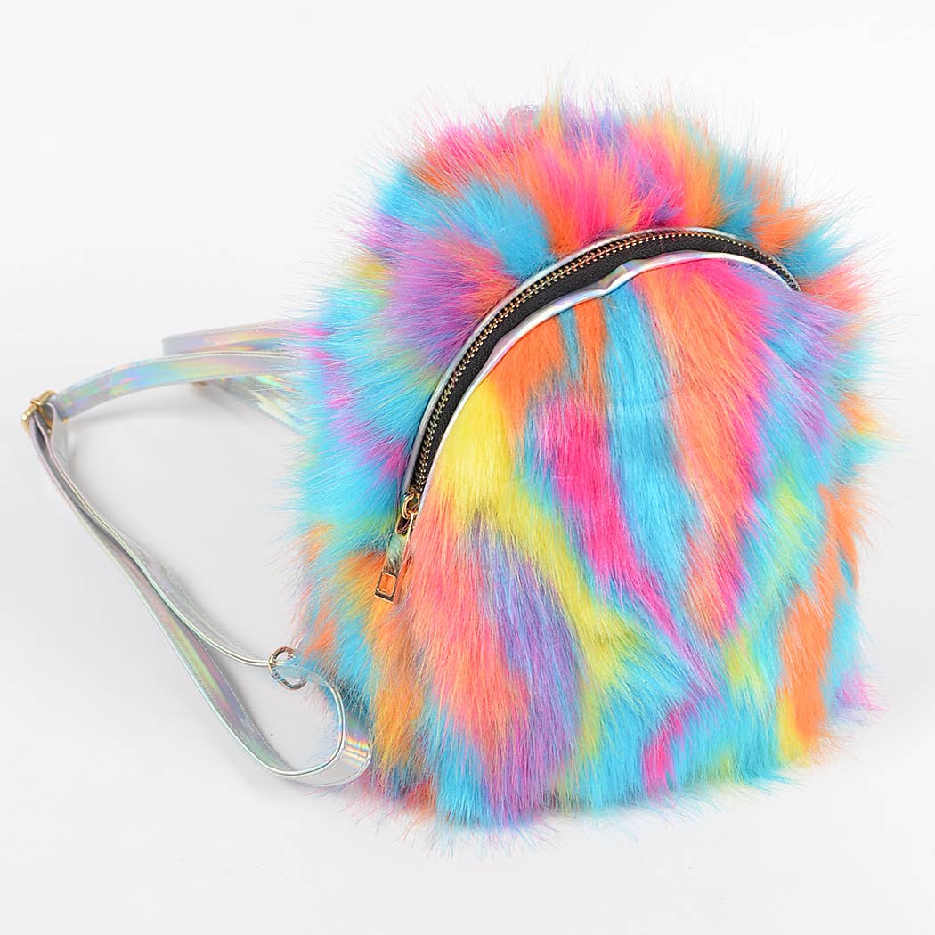 Multi Color Faux Fur Backpack: Multicolor - Grooveman Music