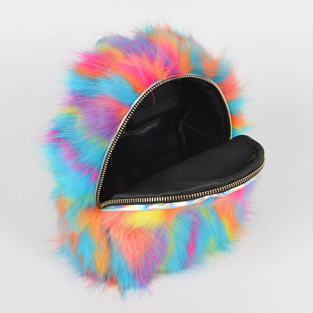 Multi Color Faux Fur Backpack: Multicolor - Grooveman Music