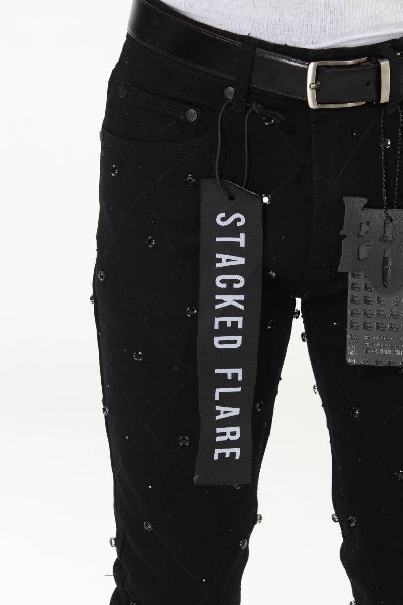 Diamond Studded Black Stacked Flare