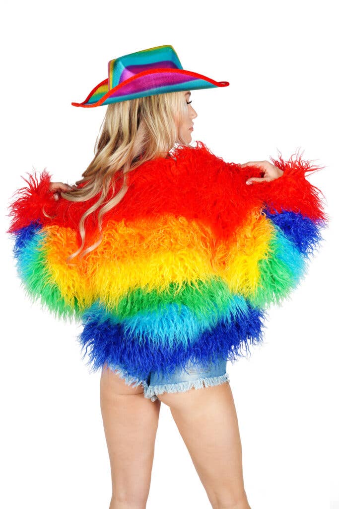 Faux Fur Multi Color Short Coat-Prismatic: Prismatic - Grooveman Music