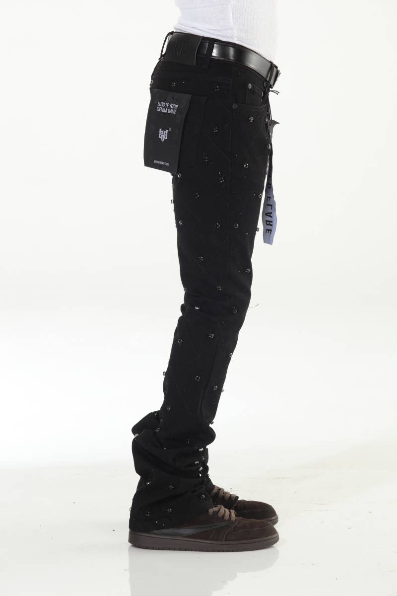 Diamond Studded Black Stacked Flare