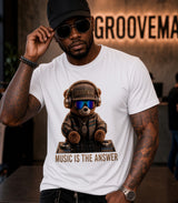 Grooveman Music Is The Answer DJ Teddy Bear Graphic T-Shirt
