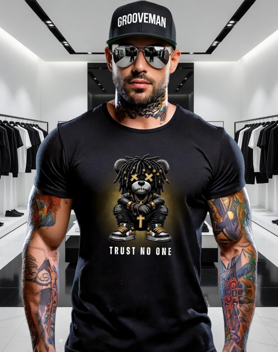 Grooveman “Trust No One” Black Collection T-Shirt – Luxury Streetwear Graphic Tee (Runs Big)