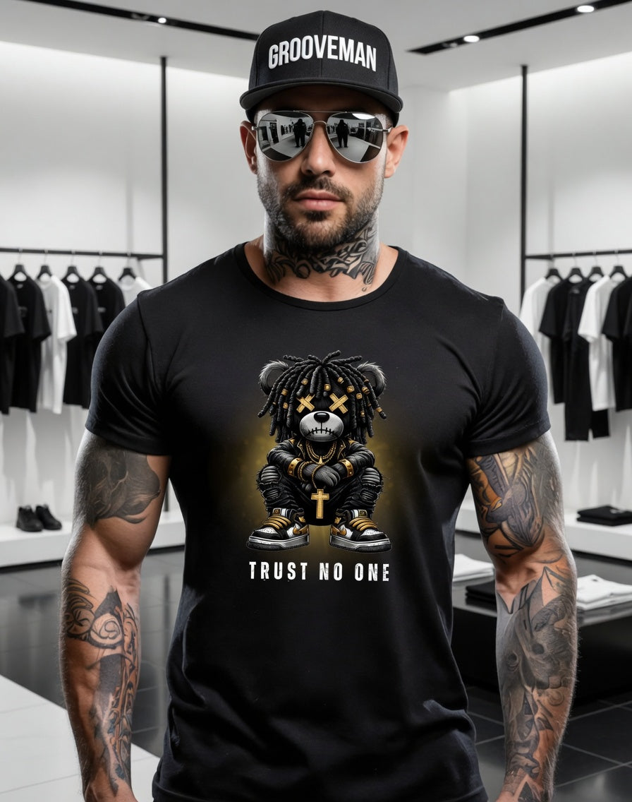 Grooveman “Trust No One” Black Collection T-Shirt – Luxury Streetwear Graphic Tee (Runs Big)