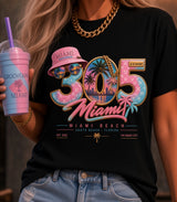 Miami 305 Women’s Graphic T-Shirt – Miami Beach Souvenir Tee