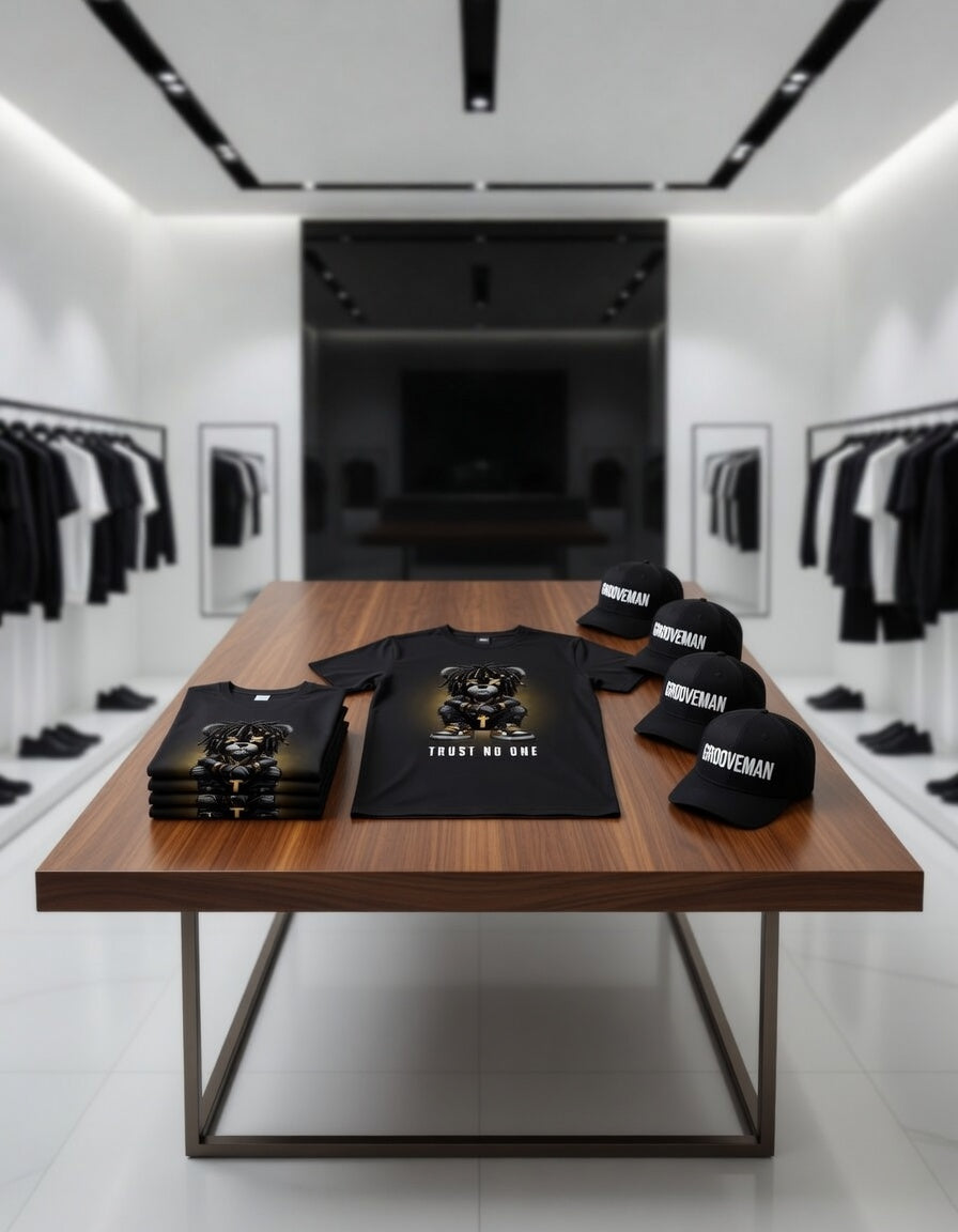 Grooveman “Trust No One” Black Collection T-Shirt – Luxury Streetwear Graphic Tee (Runs Big)