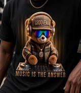 Grooveman Music Is The Answer DJ Teddy Bear Graphic T-Shirt