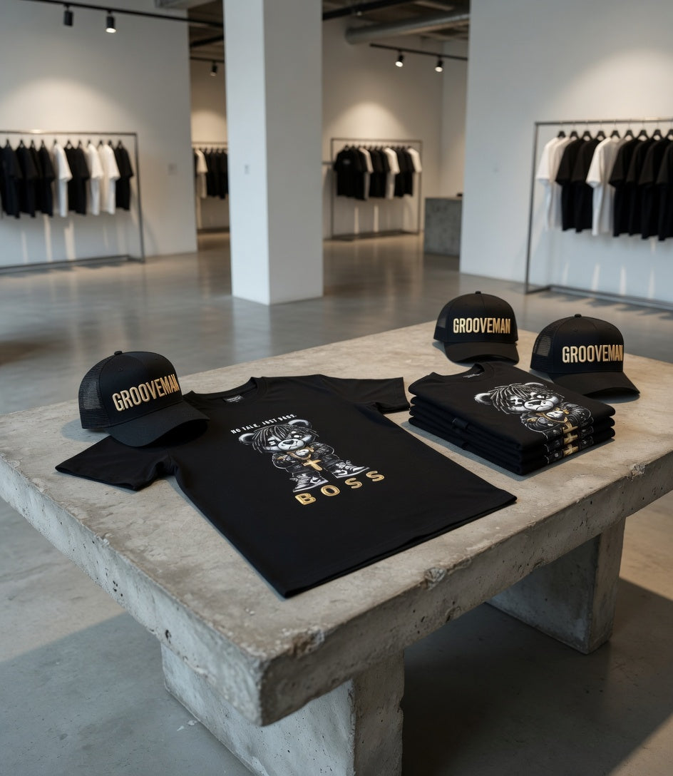 Grooveman “No Talk Just Bags” Black Collection T-Shirt – Luxury Streetwear Graphic Tee (Runs Big)