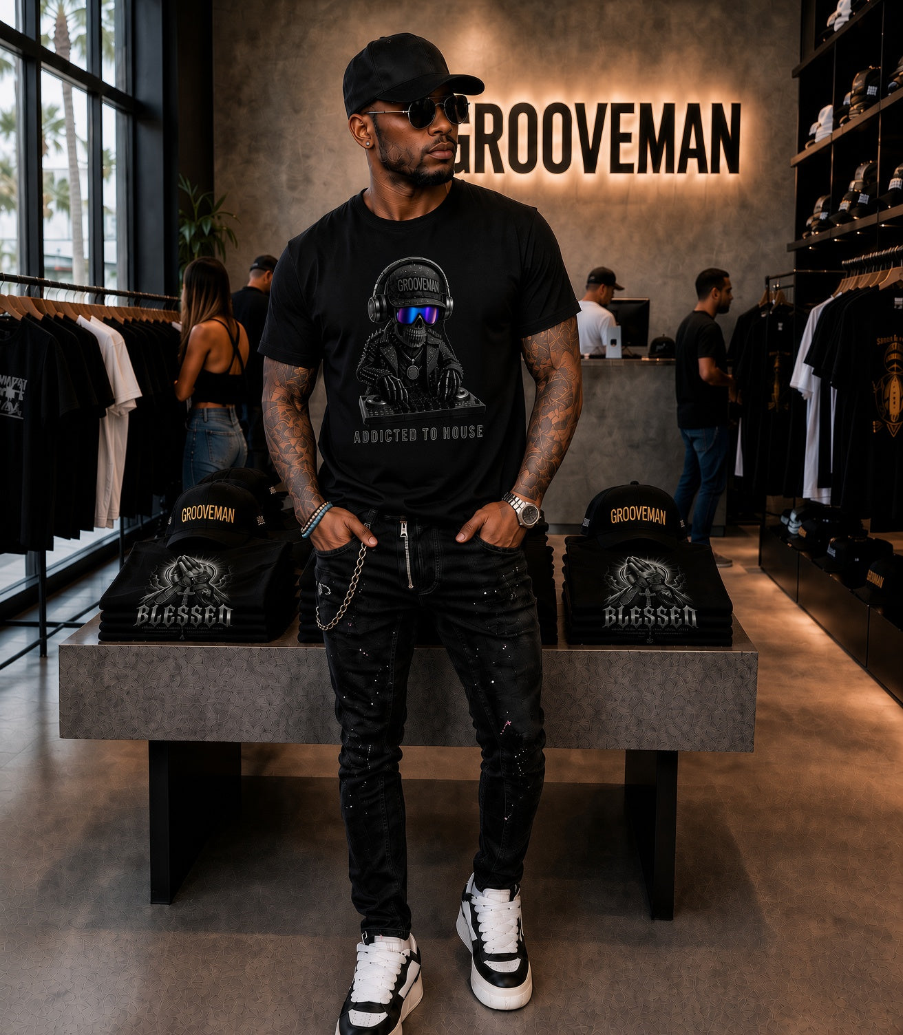 Grooveman Addicted to House Black Collection Graphic T-Shirt