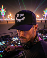 Dripping Smiley Embroidered Hat – Black Streetwear Cap | Grooveman Exclusive