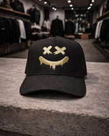Dripping Smiley Embroidered Hat – Black Streetwear Cap | Grooveman Exclusive