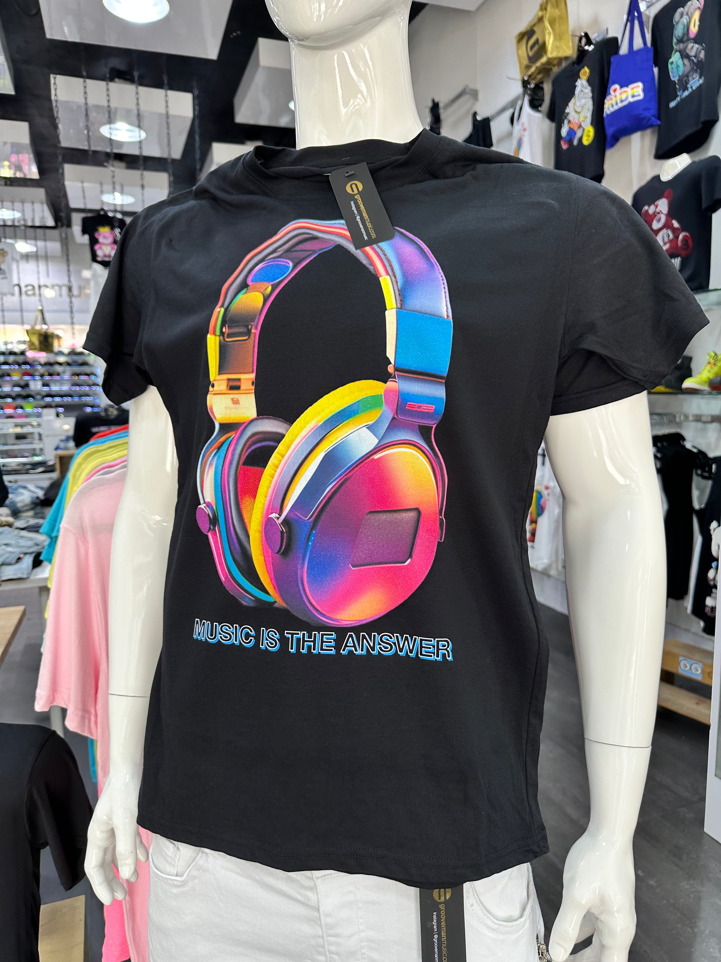 Music is the Answer Colorful Headphones T-Shirts | Grooveman Music