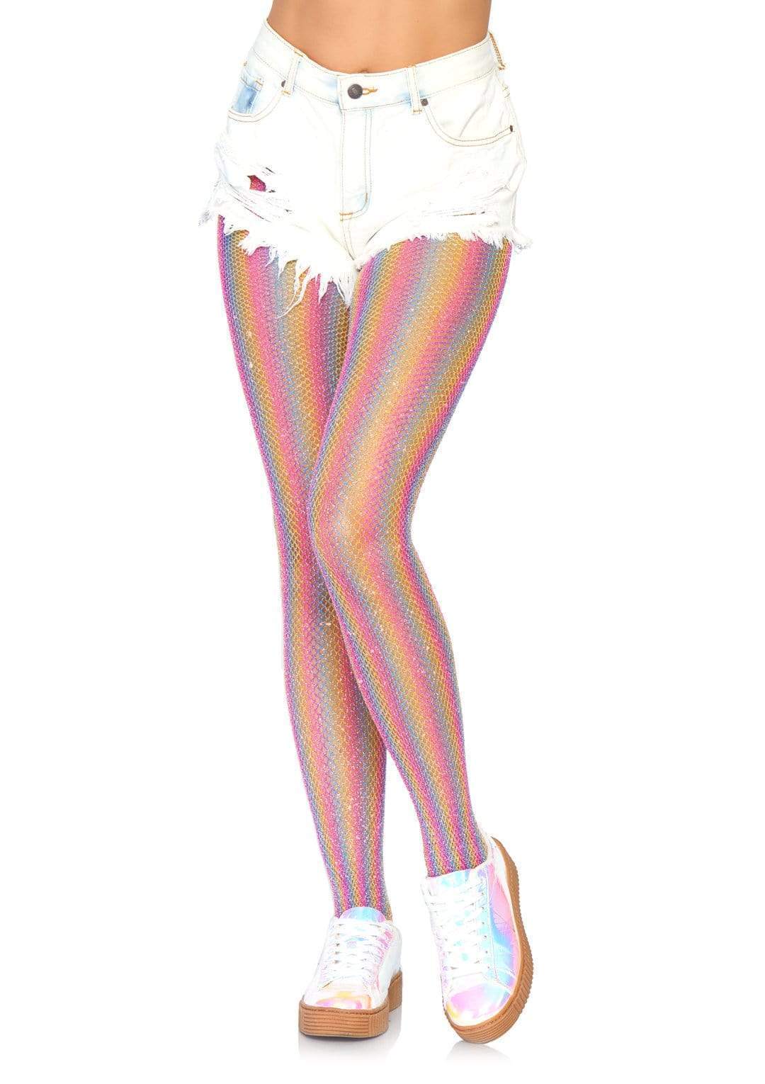 Nova Rainbow Striped Fishnet Tights - Grooveman Music