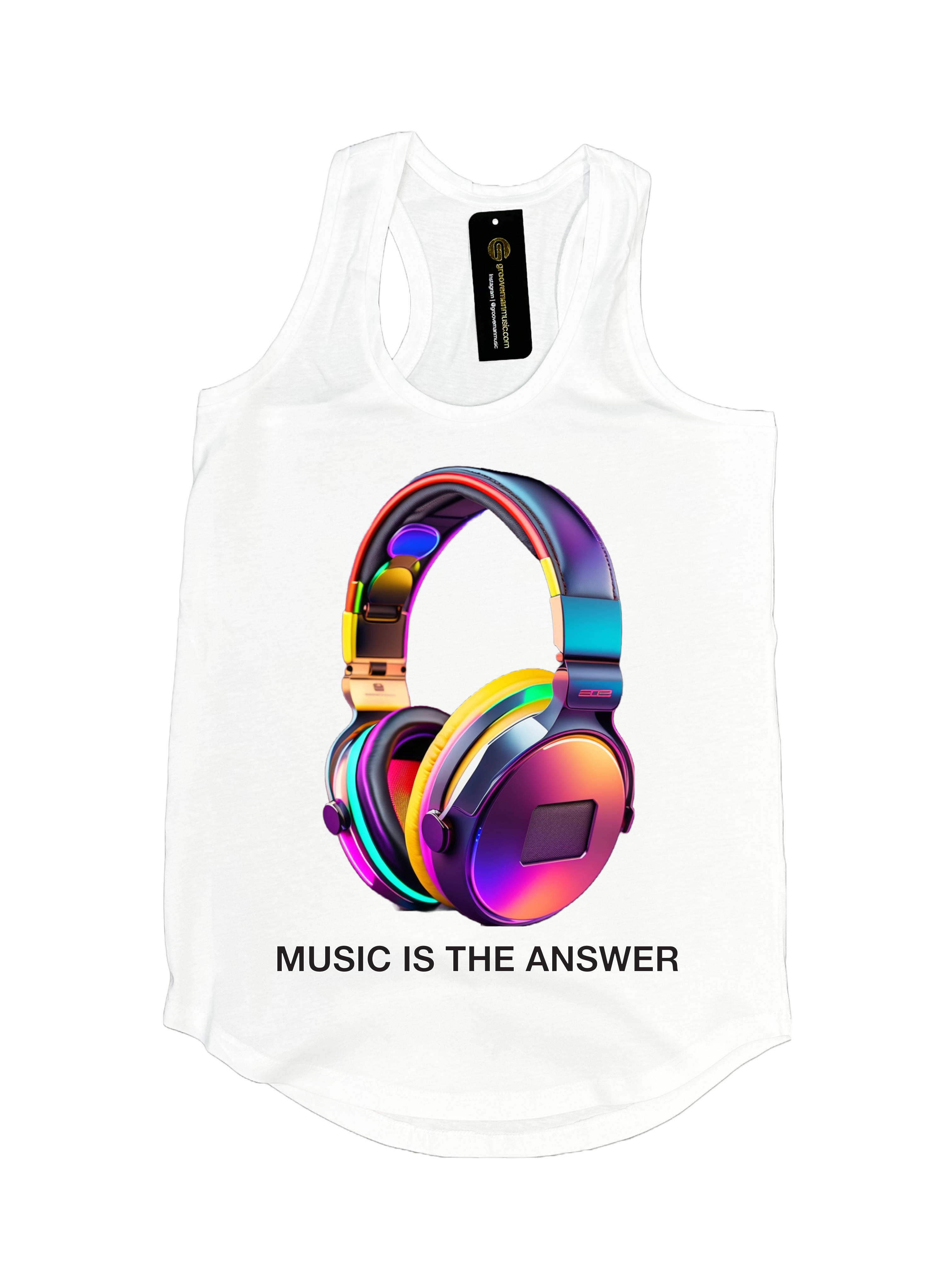 Headphones Music is the Answer Rainbow DTG Tank Top | Grooveman Music