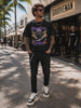Black Island Men’s Black Distressed Slim Fit Jeans with Chain