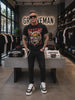 Black Island Men’s Black Distressed Slim Fit Jeans with Chain