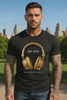 Men’s Music Never Sleeps T-Shirt – Gold Headphones Graphic | Grooveman