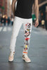Grooveman Custom Painted White Skinny Jeans – Distressed Streetwear with Patches & Graffiti Art