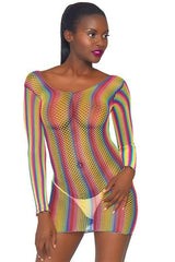 Rainbow Fishnet Mini Dress - Grooveman Music