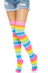 Leg Rainbow Fishnet Thigh High Stockings