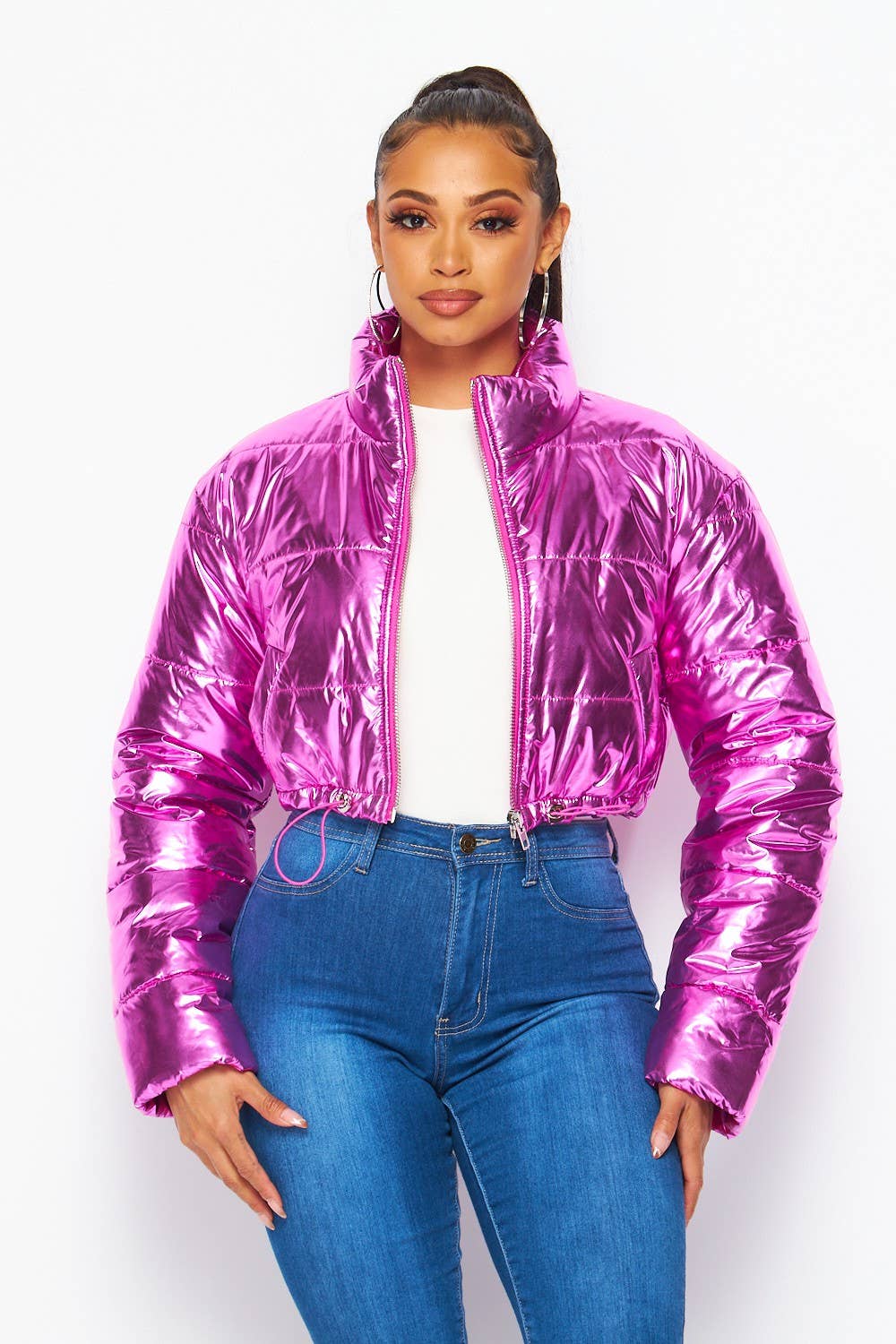 Metallic cropped best sale puffer jacket