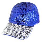 Fully Sequin & Rhinestone Embellished Baseball Cap: Royal Blue