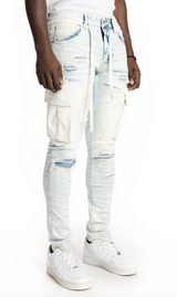 Smoke Rise Belted Cargo Fashion Plaster Blue Jeans