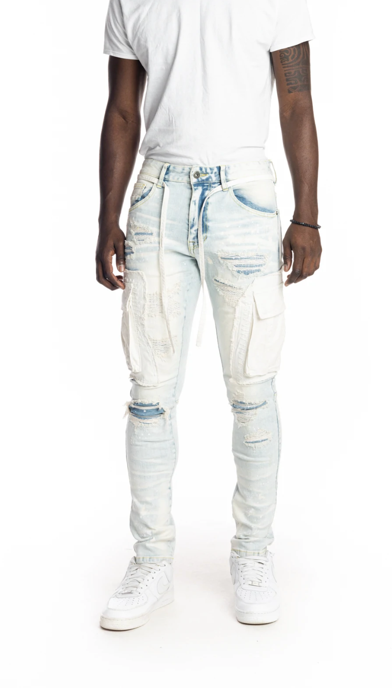 Smoke Rise Belted Cargo Fashion Plaster Blue Jeans