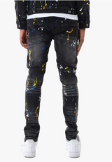 Black Jeans w/ Checkered & Camo Rip & Repair