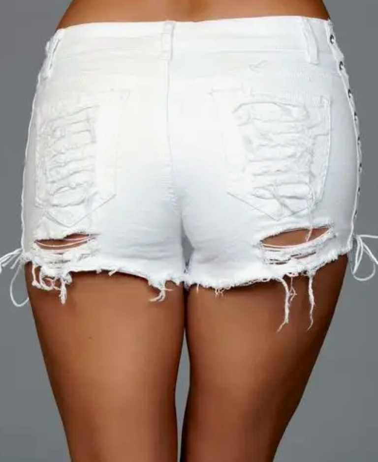 Looped In Distressed Shorts - White