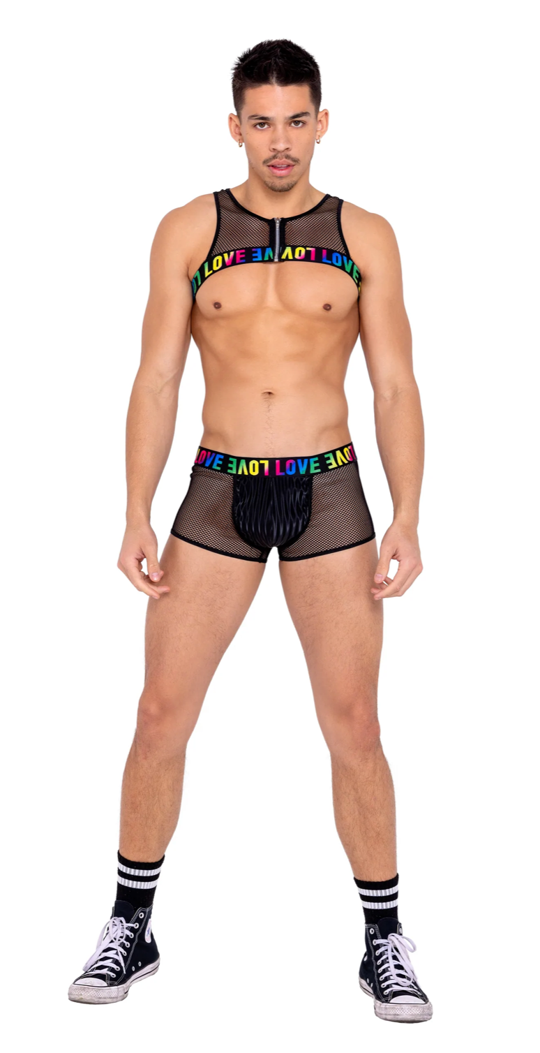 Men's Pride Two Tone Fishnet Trunks with Love Elastic