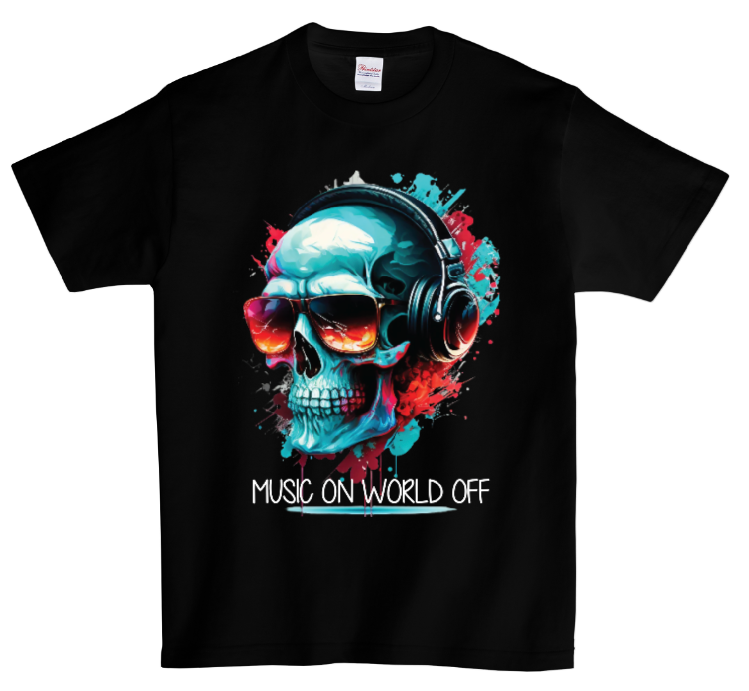 DTG T Shirt | Skull Music on World Off Full color Edition